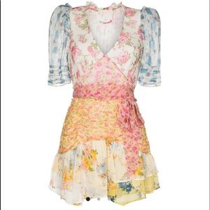 Love shack fancy arlo patch work floral silk dress